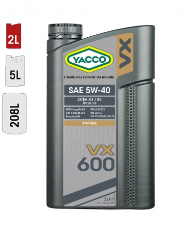 Huile Moteur YACCO VX 600 5W40 2L